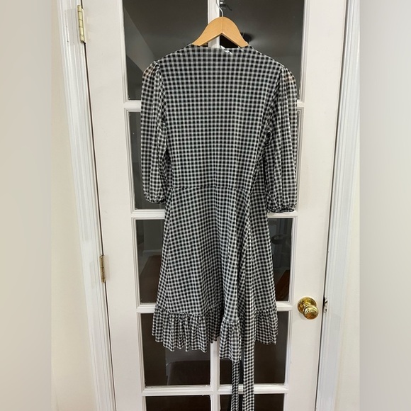 GANNI Gingham Ruffled Mesh Mini Dress In Black - Size 34 US 2 - Picture 4 of 9